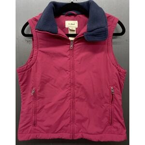 LL Bean Vest Women S Dark Pink Nylon Fleece Lined Zip Hiking Camping Outdoor